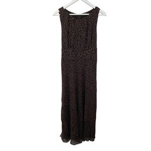 Adriana Papell 100% Silk Brown and White Polka Dot Maxi Dress